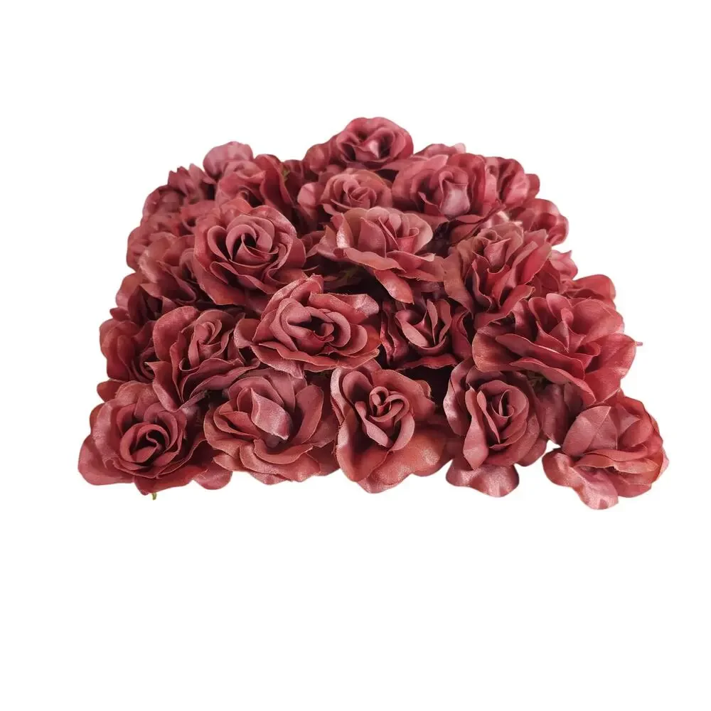 25 Mauve Pink Satin Open Rose Heads Stemless Wedding Floral Craft DIY 2.5in